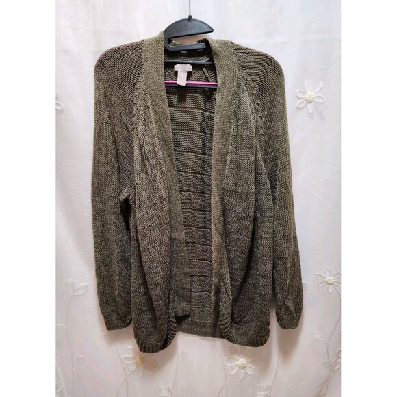 Chico's Sweaters - CHICOS WOMENS 3 L DARK GREEN OPEN CARDIGAN KNIT SWEATER SOLID TEACHER ACADEMIA